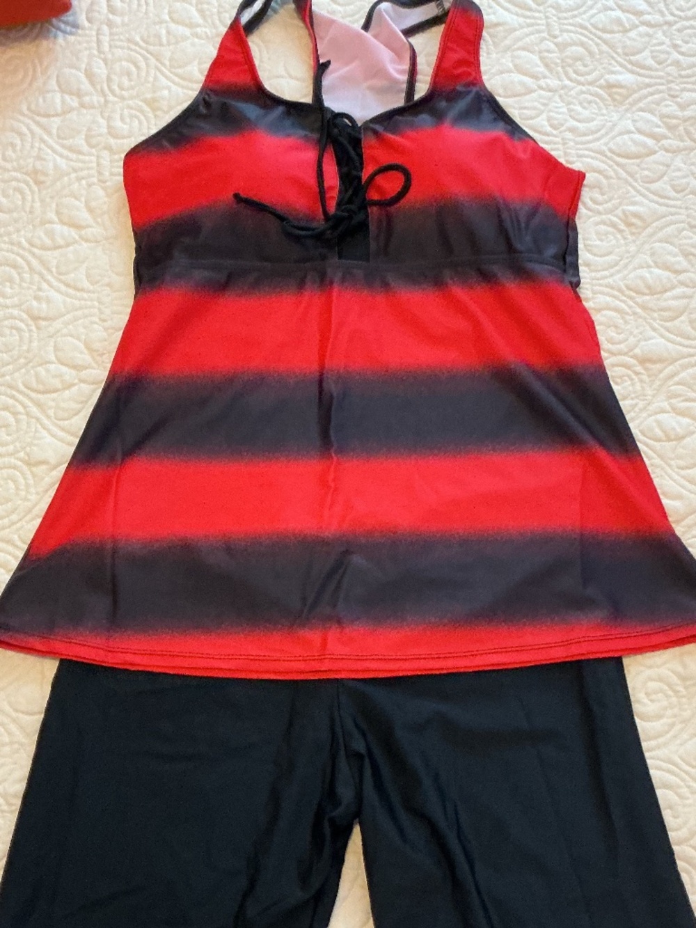 Summermae Tankini 2 Piece Swim Suit Red & Black Size XL NWT